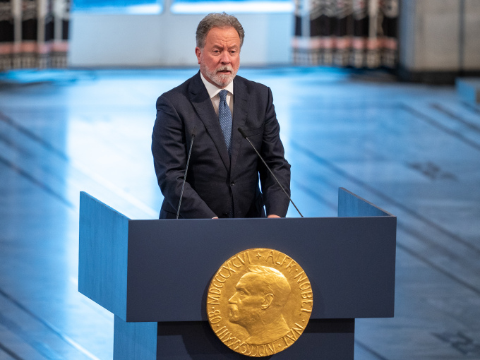 Executive Director of the UN World Food Programme David Beasley giving his Nobel lecture. Photo: Heiko Junge / NTB.